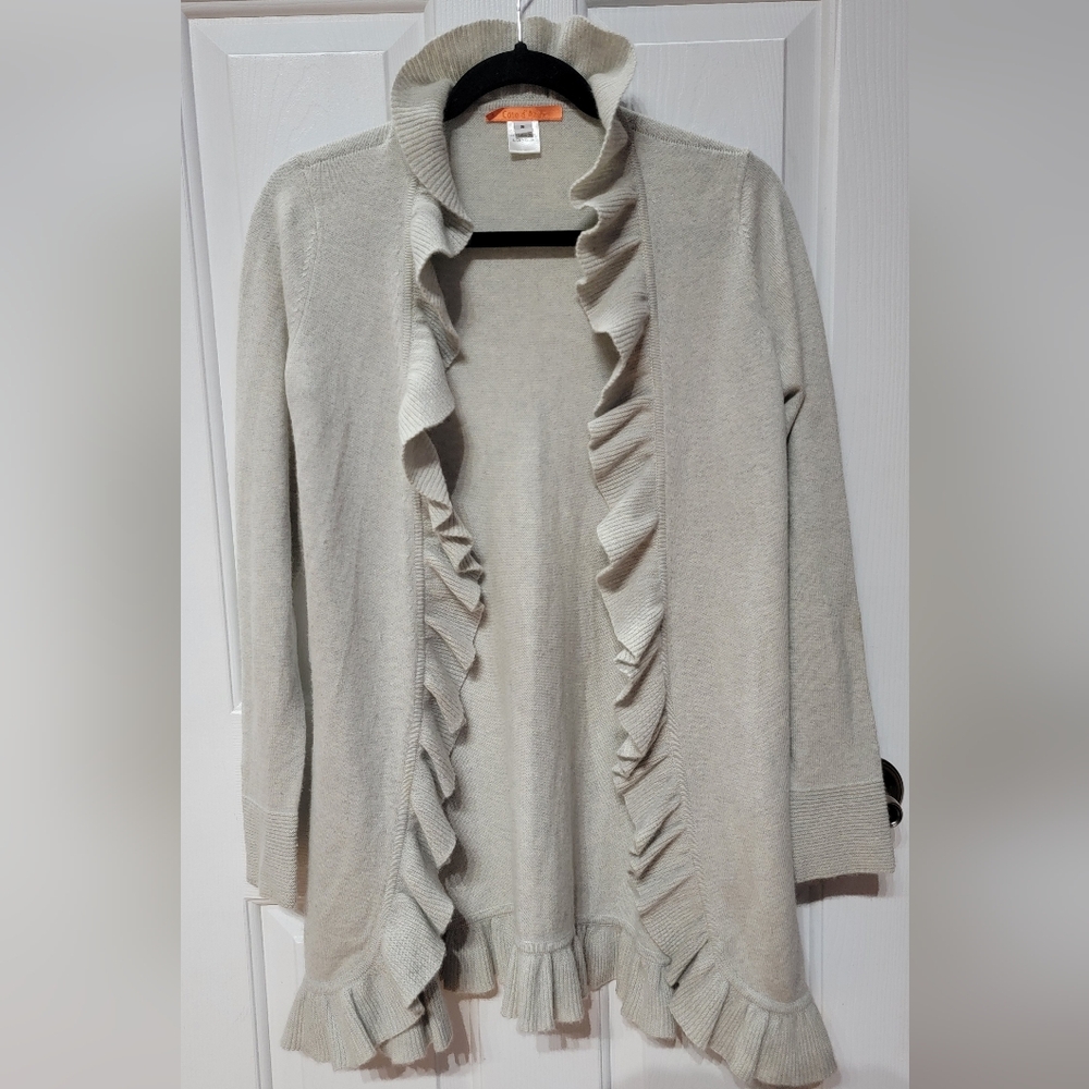 Cote d' Azur Ruffled 100% Cashmere Cardigan Sweater Size Small